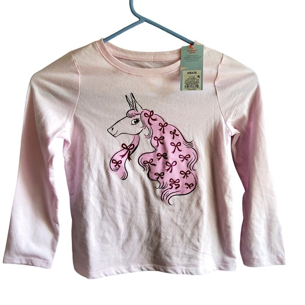 Cat & Jack Crew neckline Toddler Girls Unicorn Graphic Long Sleeve Tee XS Pink